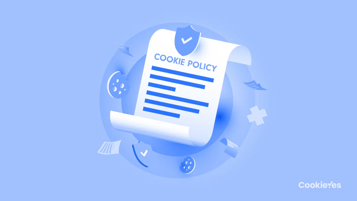 Cookie policy: Digital illustration of a cookie policy document with security icons.