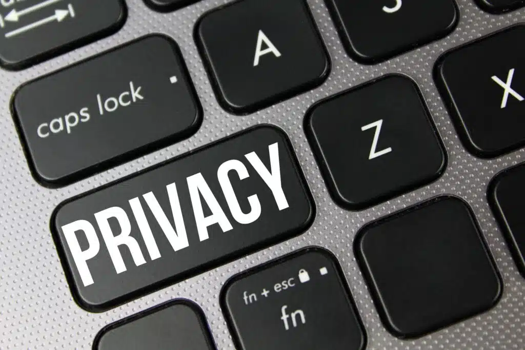 privacy policy: Computer keyboard with "Privacy" key, symbolizing online data protection.